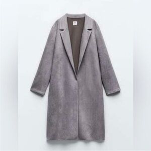 RARE! NWT Zara Faux Suede Coat / Duster, Gray, sz S